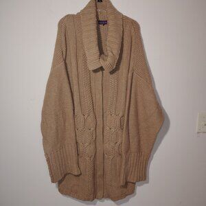 Long Tall Sally Wool Blend Chunky Cable Knit Snap Button Long Cardigan Sz XL Tan